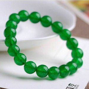 Natural 10mm Green Jade Round Gemstone Beads Stretch Bracelet 7.5'' Women's